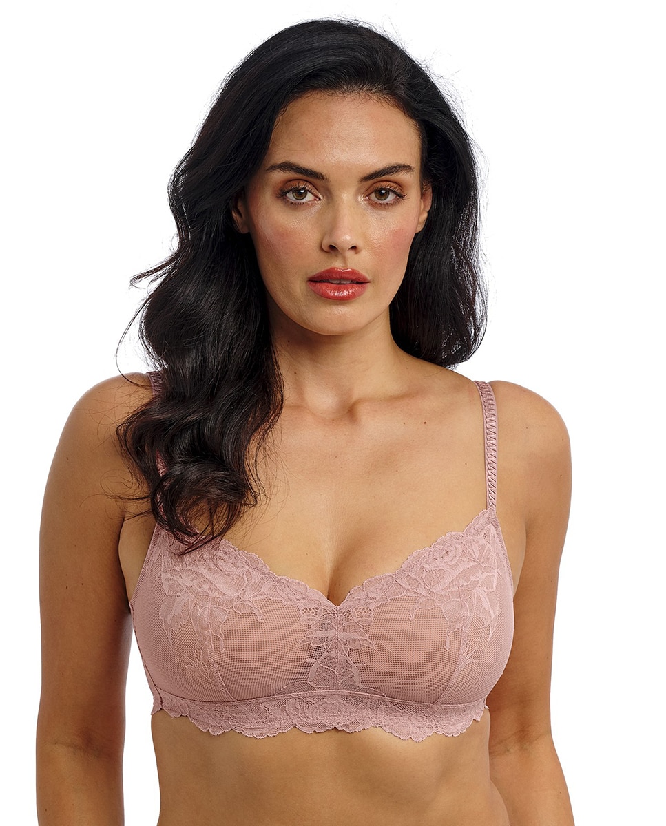 Bralette sem Aros com Renda Floral e Elástico Rosa-1