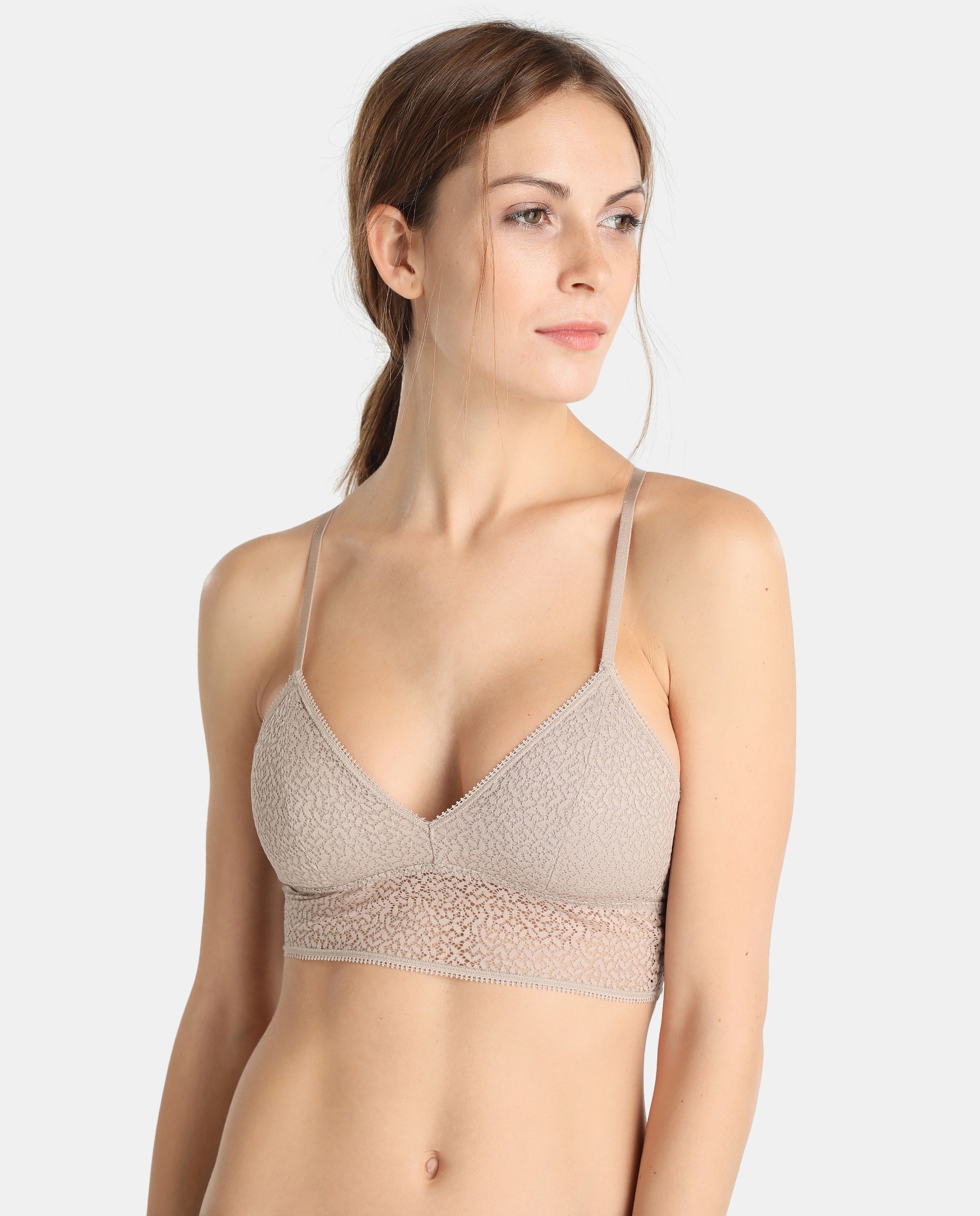 Bralette sexy de mulher DKNY de renda sem aro Bege-1