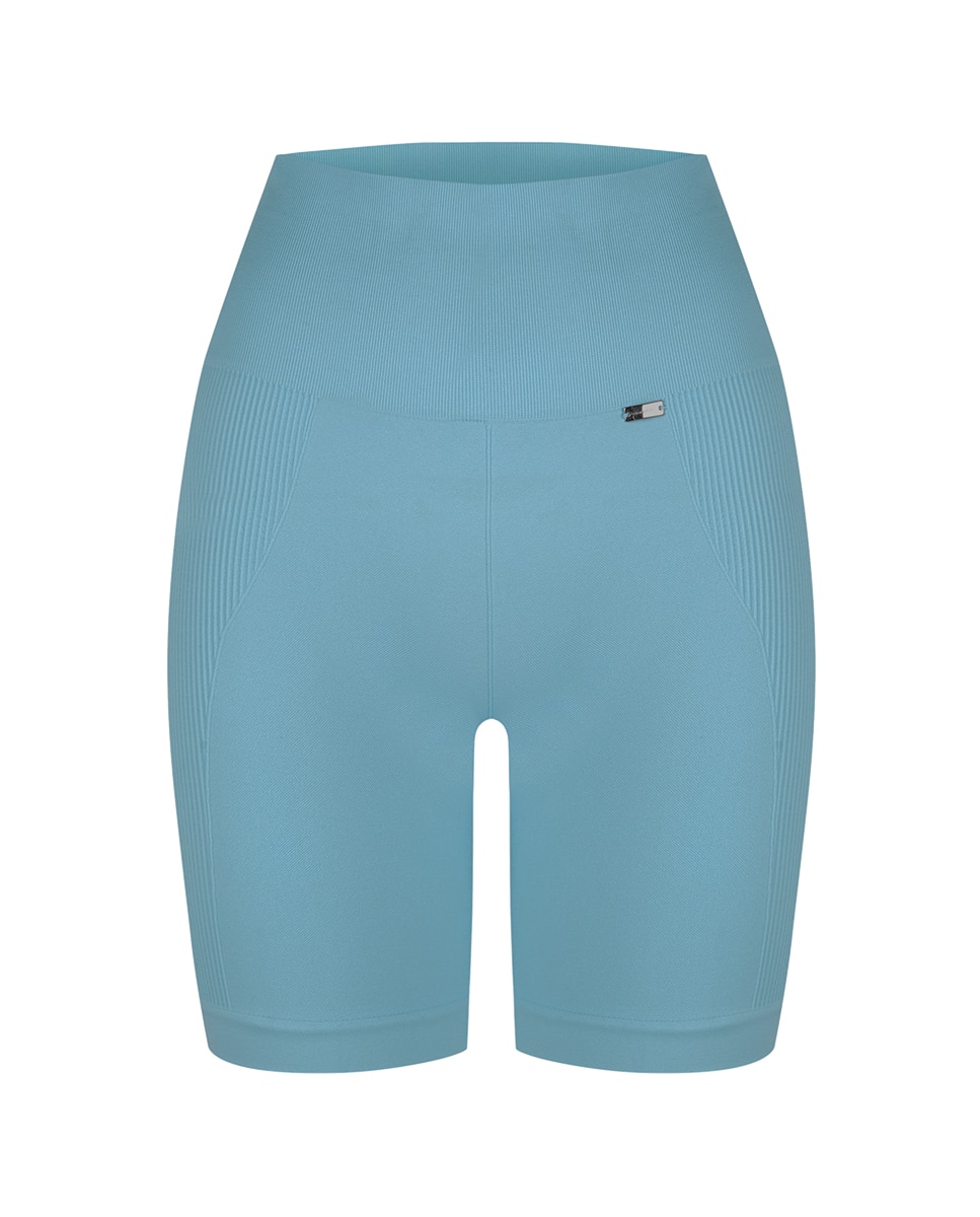 Biker Legging de Yoga sem Costuras e em Nylon Reciclado e Elastano Azul-7