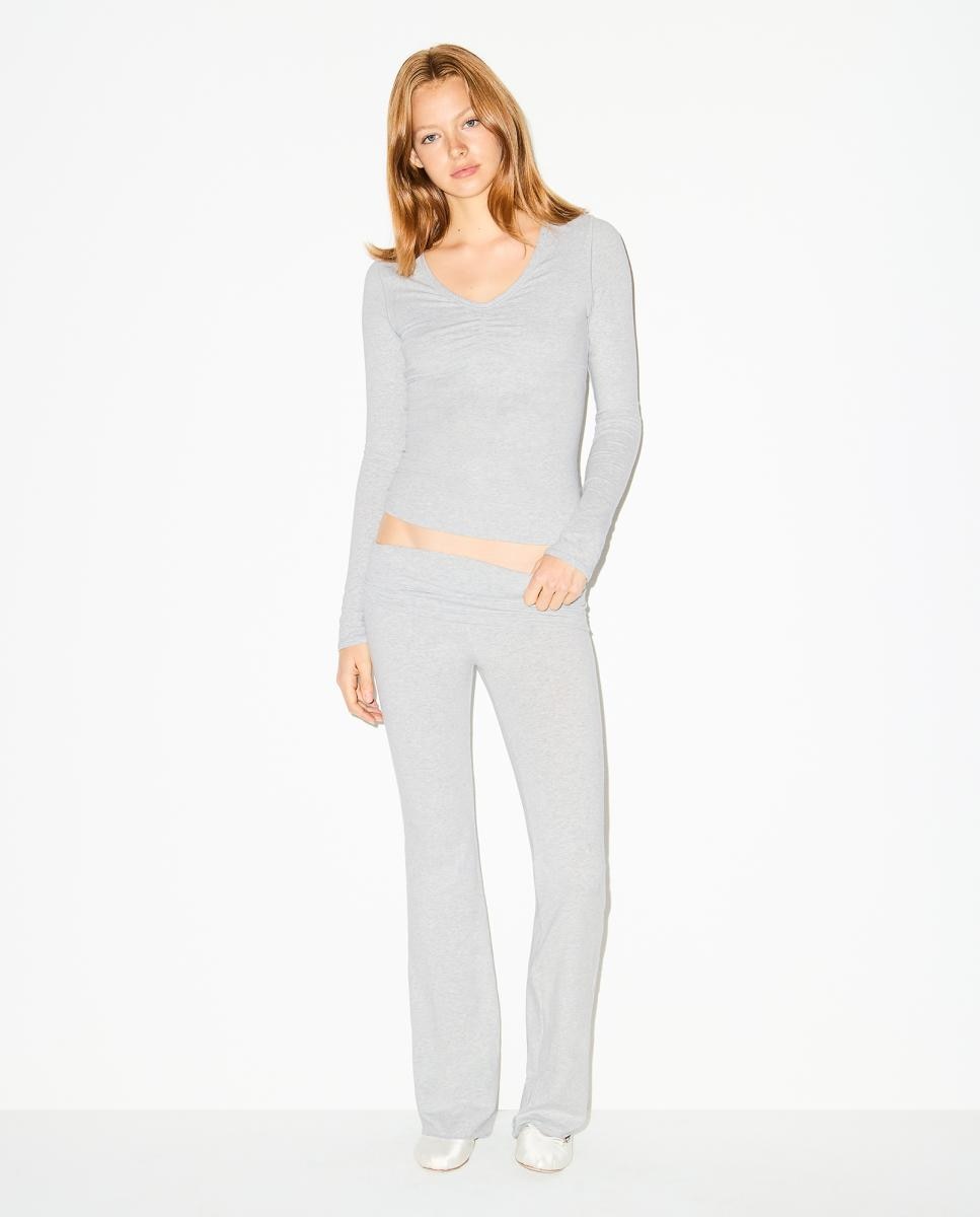 Pantalón de algodón jersey con cintura doblada de mujer - Skims - Gris claro Gris claro-1