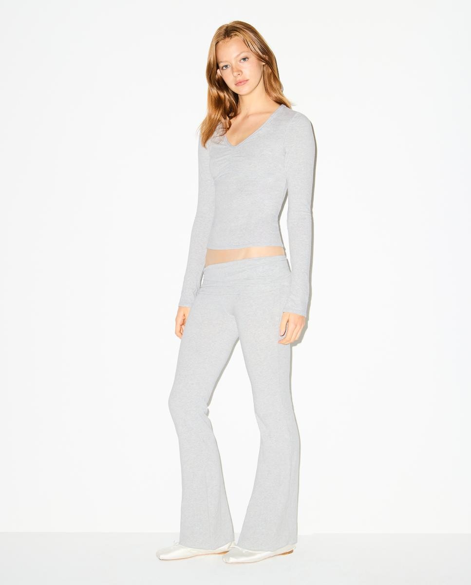 Pantalón de algodón jersey con cintura doblada de mujer - Skims - Gris claro Gris claro-2