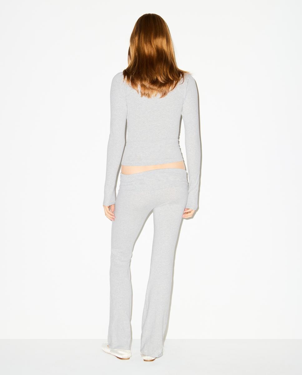 Pantalón de algodón jersey con cintura doblada de mujer - Skims - Gris claro Gris claro-3