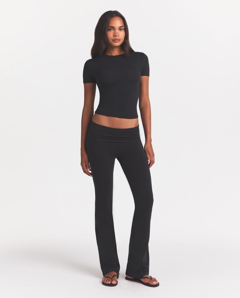 Pantalón de algodón jersey con cintura doblada de mujer - Skims - Negro Negro-1