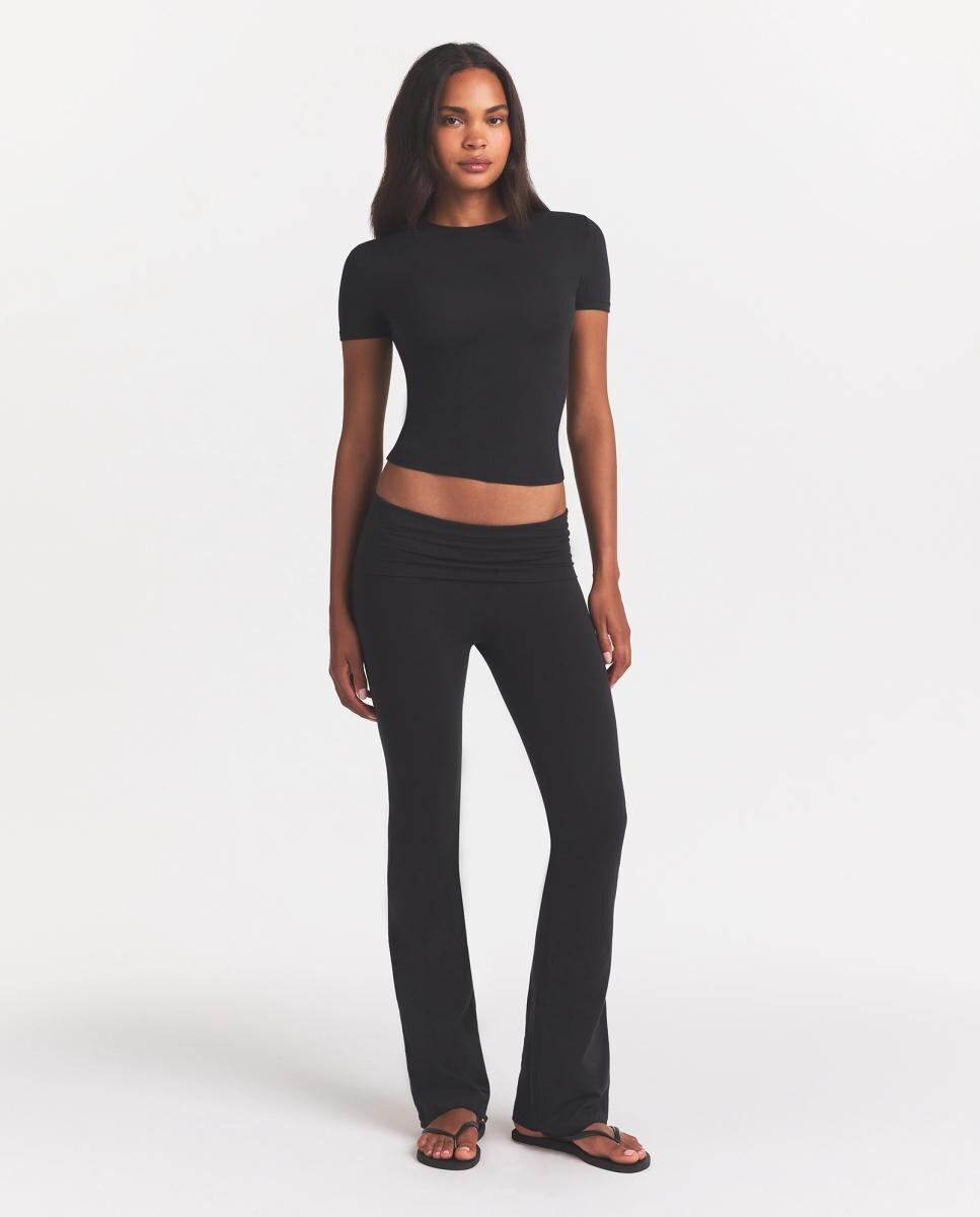 Imagen 1 de Pantalón de algodón jersey con cintura doblada de mujer Gris claro