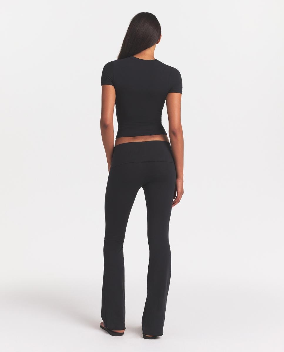 Pantalón de algodón jersey con cintura doblada de mujer - Skims - Negro Negro-2