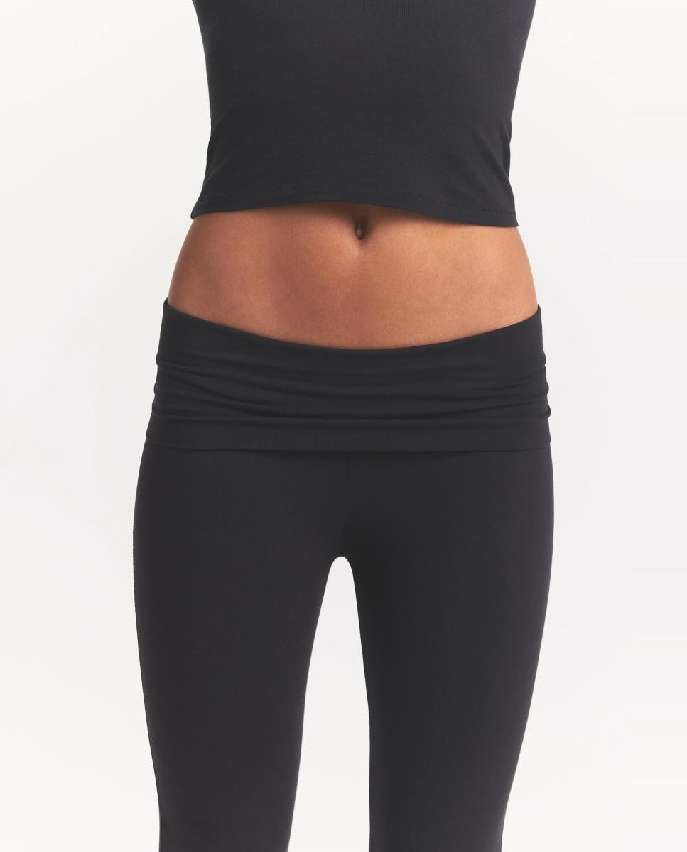 Pantalón de algodón jersey con cintura doblada de mujer - Skims - Negro Negro-3