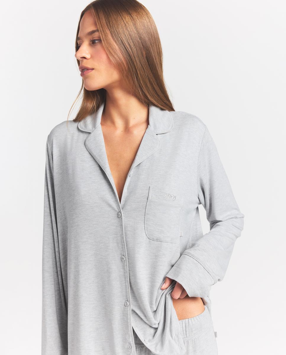 Pijama largo y elegante de mujer - Skims - Gris claro Gris claro-2