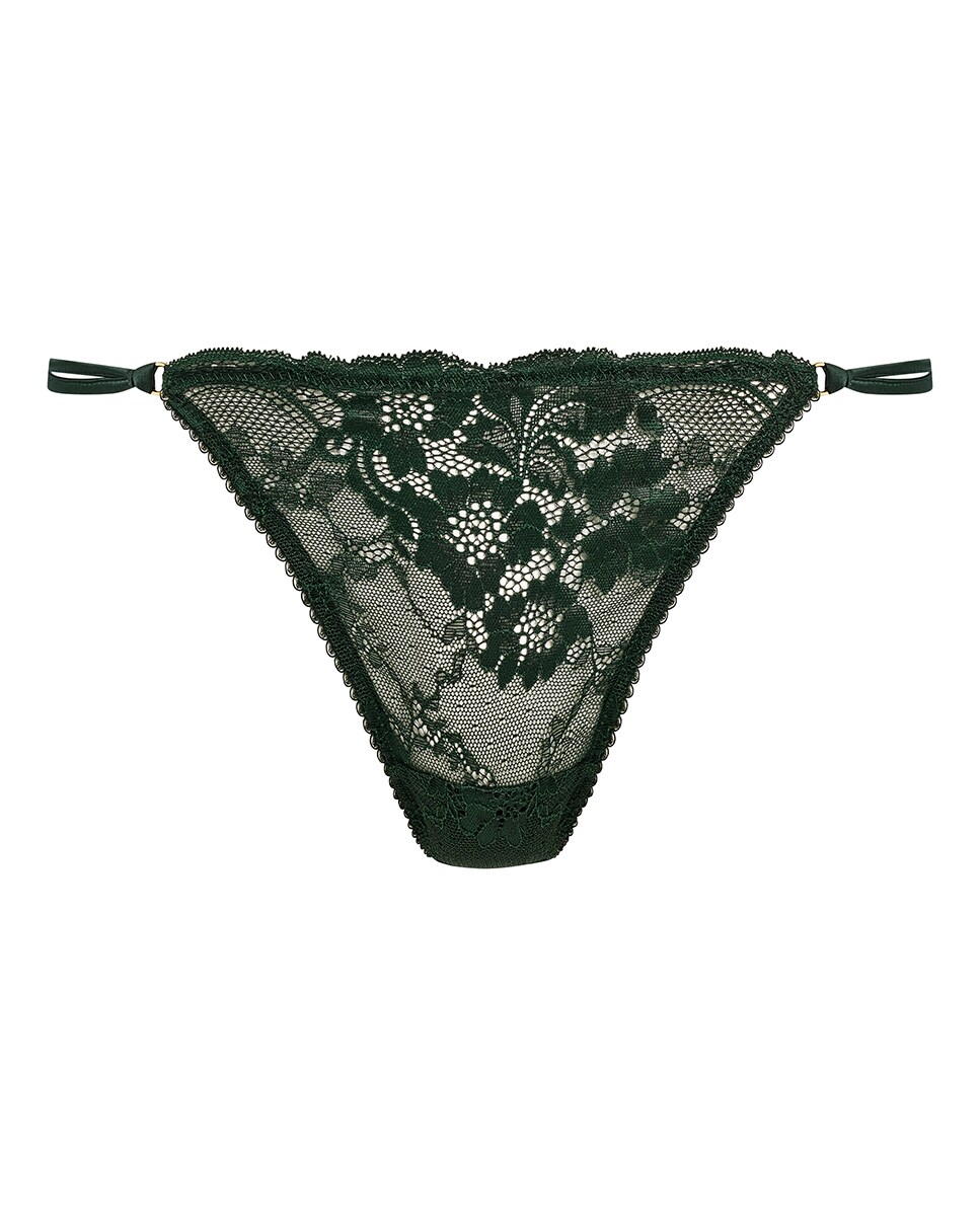 Tanga de Cintura Baixa com Renda e Fios Acetinados Verde-4