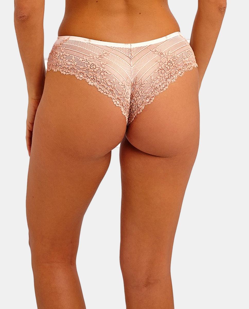 Cueca brasileira Embrace Lace com renda e tule Castanho-claro-2