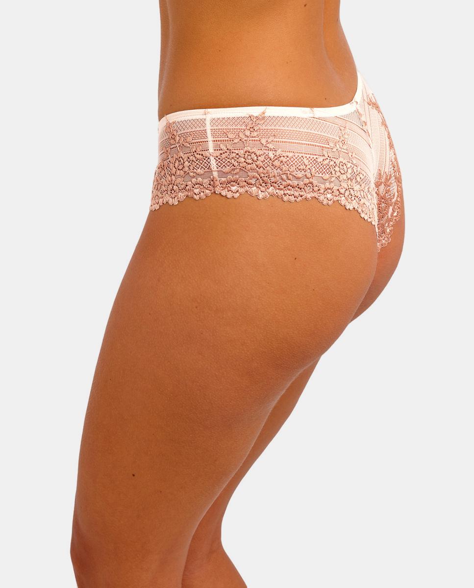 Cueca brasileira Embrace Lace com renda e tule Castanho-claro-3