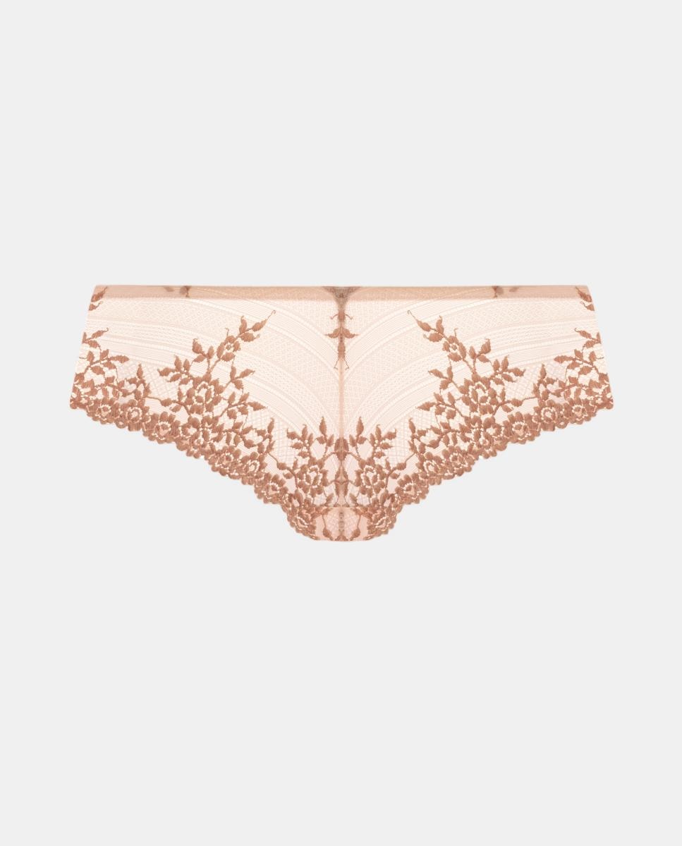Cueca brasileira Embrace Lace com renda e tule Castanho-claro-4
