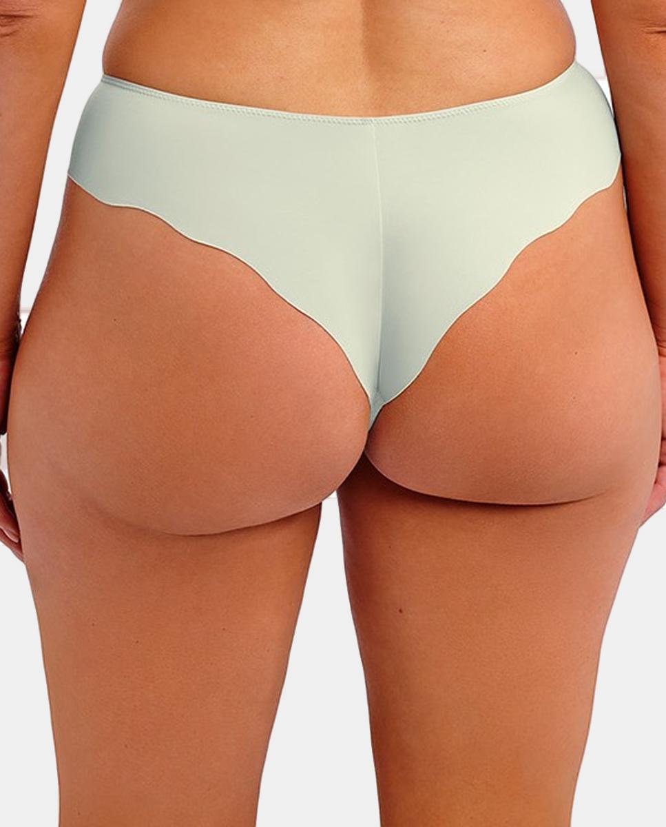 Tanga Tipo Cueca Asa Delta Lisa com Renda de Impressão Floral Bege-2