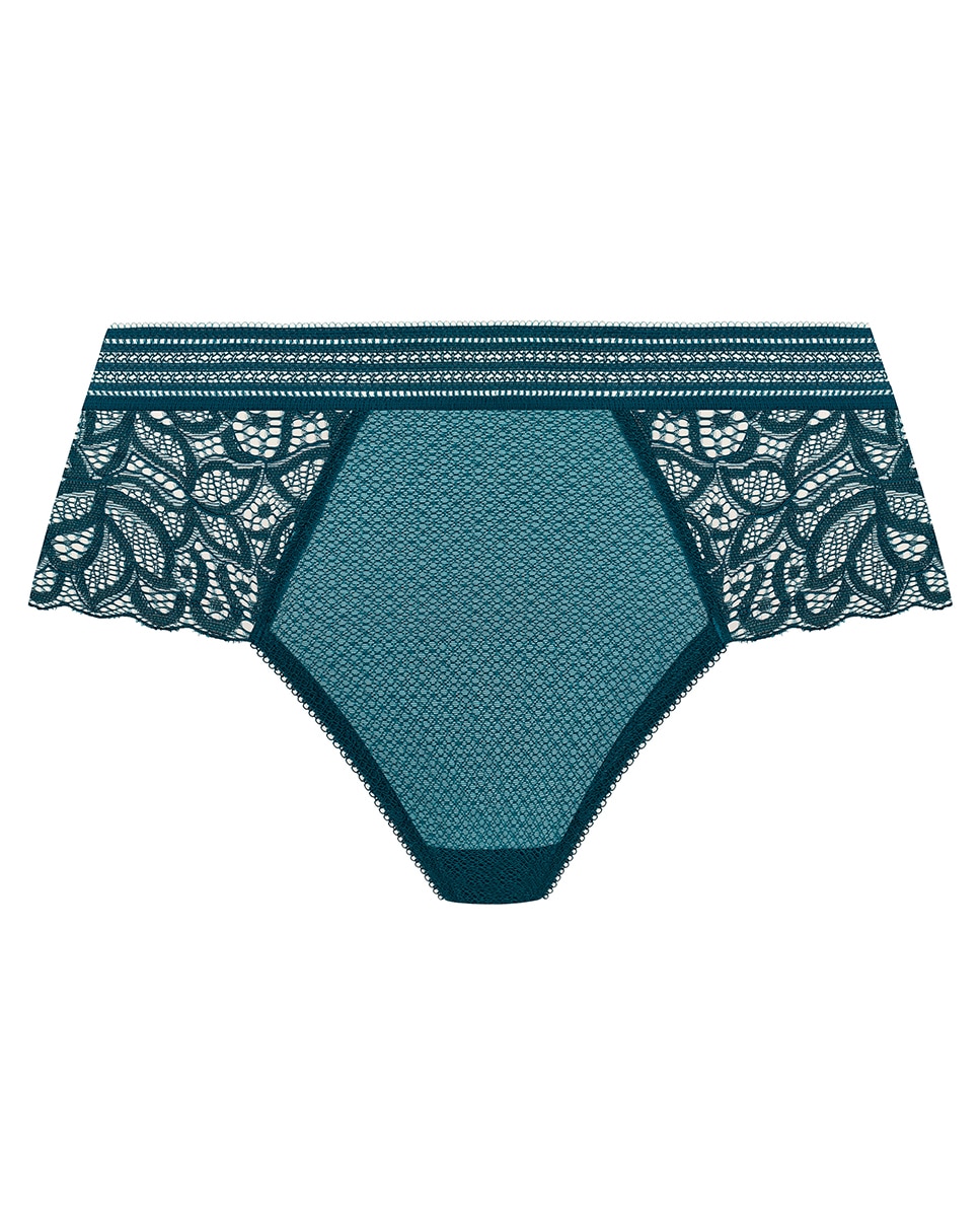 Tanga Brasileira de Renda Elástica e Tule Opaco Azul-3