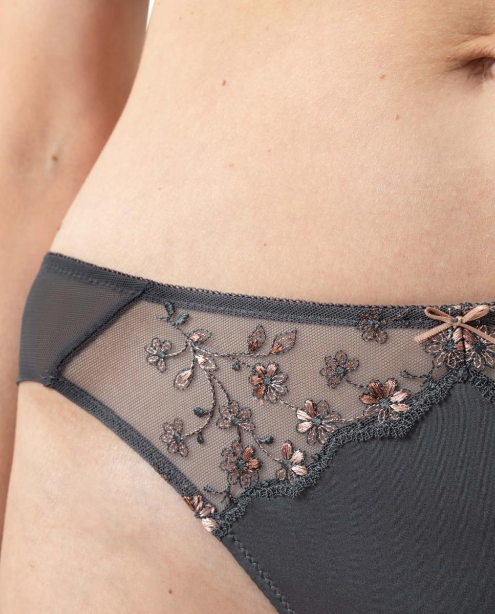 Tanga com Renda e Tule na Parte Traseira Cinzento-escuro-4
