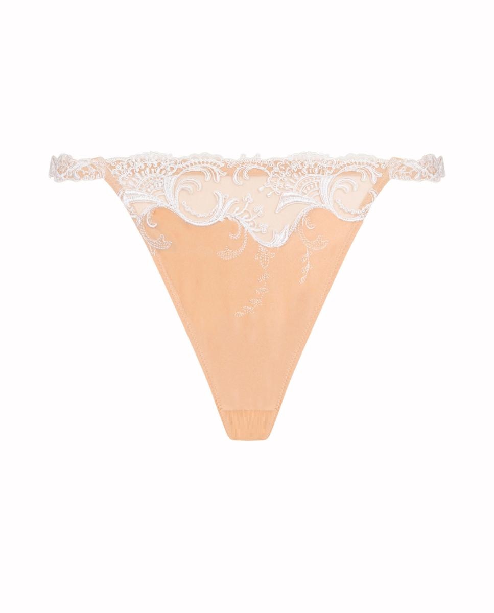 Tanga Splendeur Soie Lise Charmel acetinada com bordado Pêssego-4