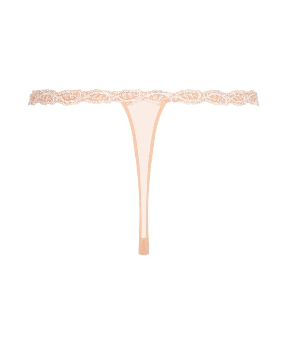 Tanga Splendeur Soie Lise Charmel acetinada com bordado Pêssego-5