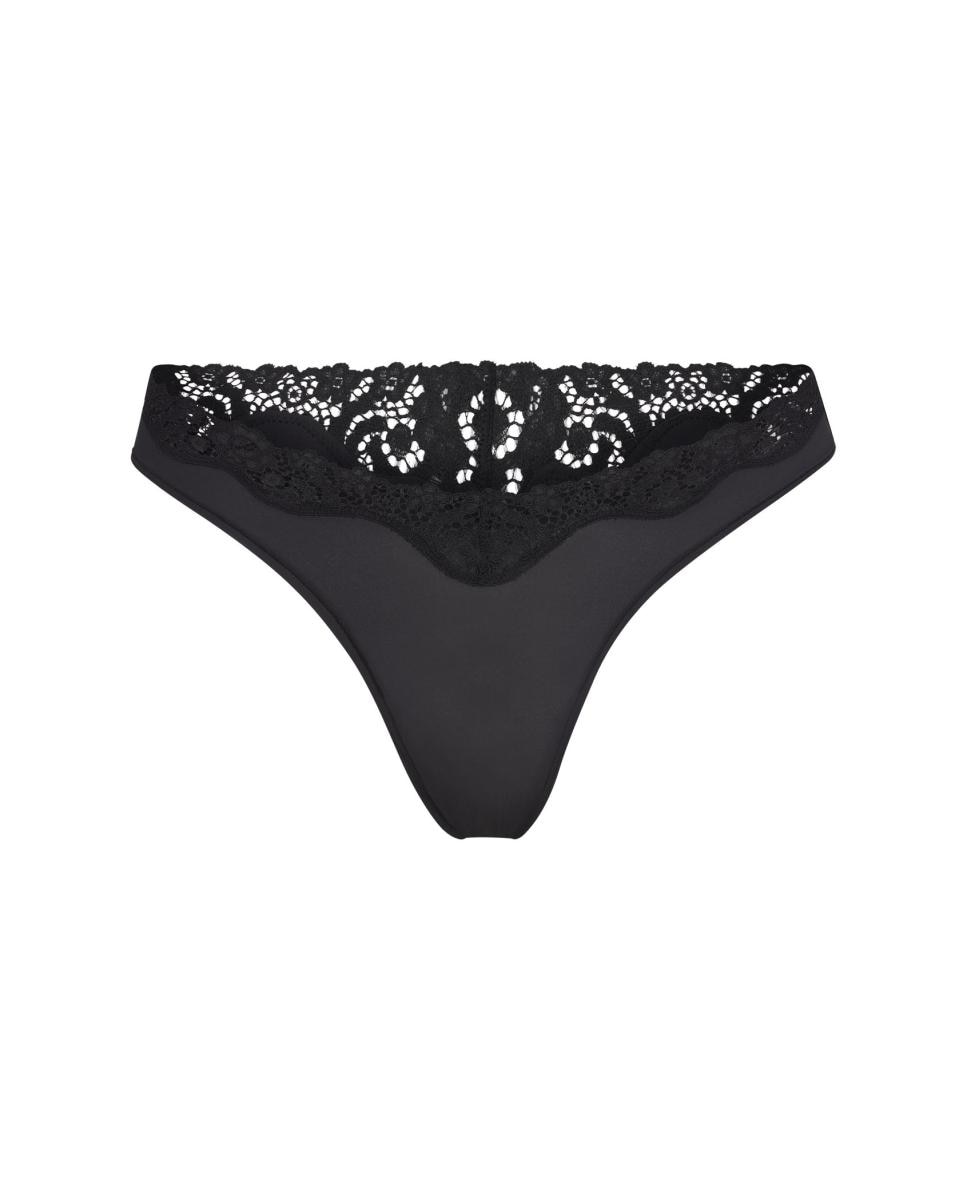 Tanga de encaje de corte bajo de mujer - Skims - Negro Negro-4