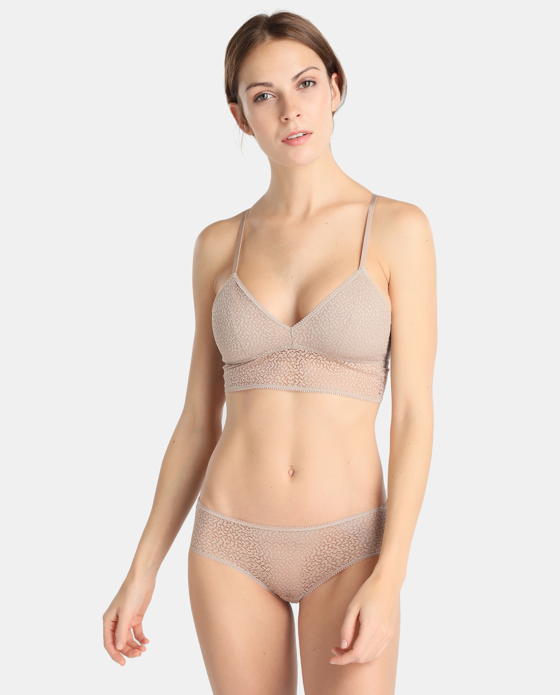 Cueca sexy de mulher DKNY de renda Bege-3