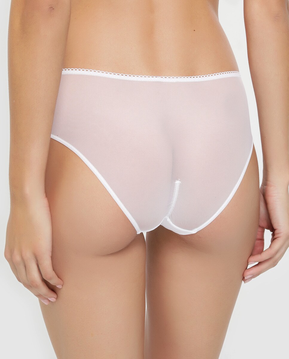 Cueca alta Mesh Dkny com bordado de rebordos decorativos Branco-2