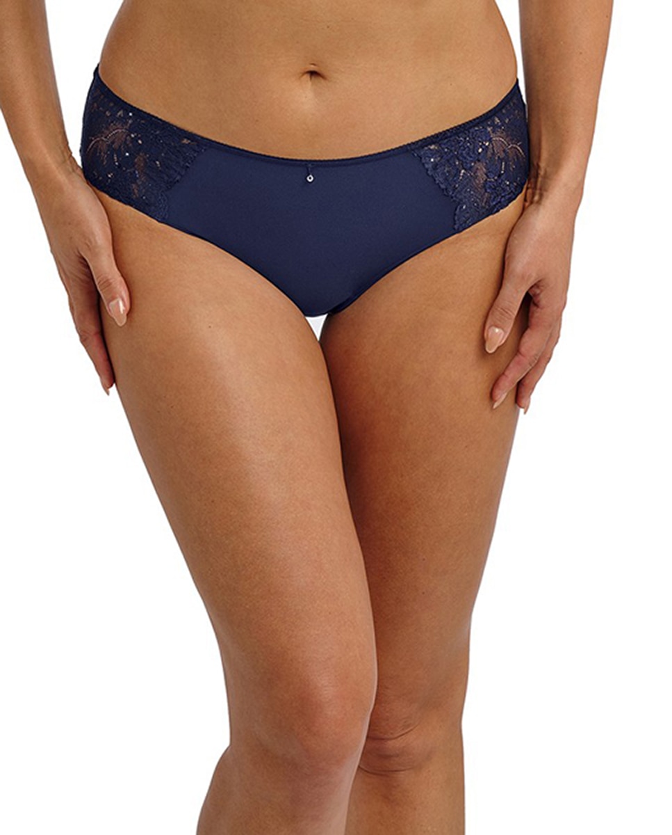 Cueca de Cintura Média com Renda Floral Azul-1
