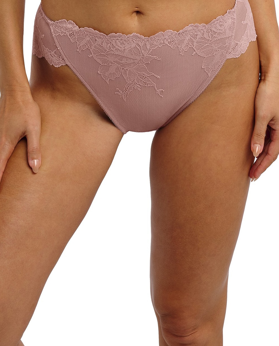 Cueca de Cintura Média de Renda Floral à Frente e Lisa Atrás Sedução Rosa-1