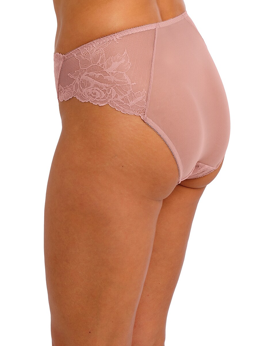 Cueca de Cintura Média de Renda Floral à Frente e Lisa Atrás Sedução Rosa-3