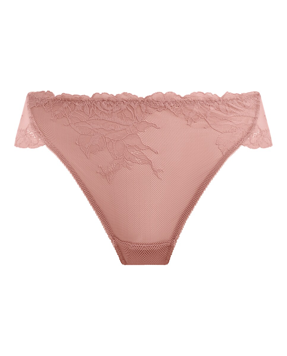 Cueca de Cintura Média de Renda Floral à Frente e Lisa Atrás Sedução Rosa-4