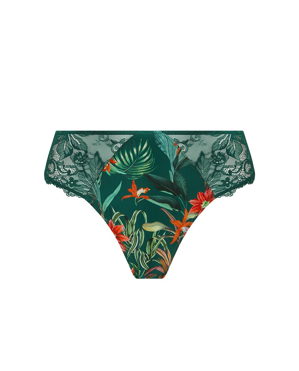 Cueca de Forma Clássica Enriquecida com Bordados e Rendas Verde-escuro-5