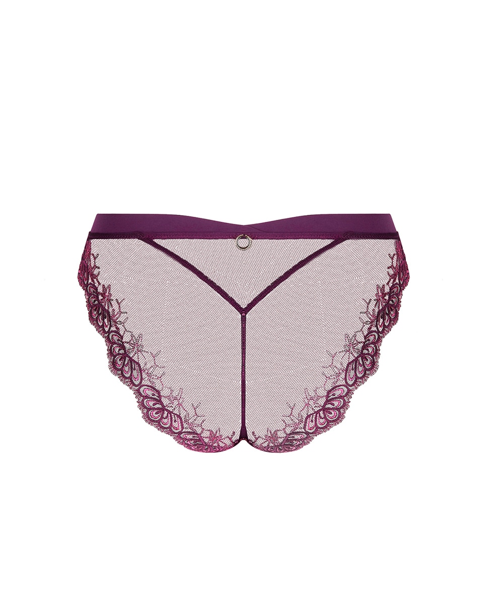 Cueca de Forma Clássica Enriquecida com Bordados e Rendas Beringela-7