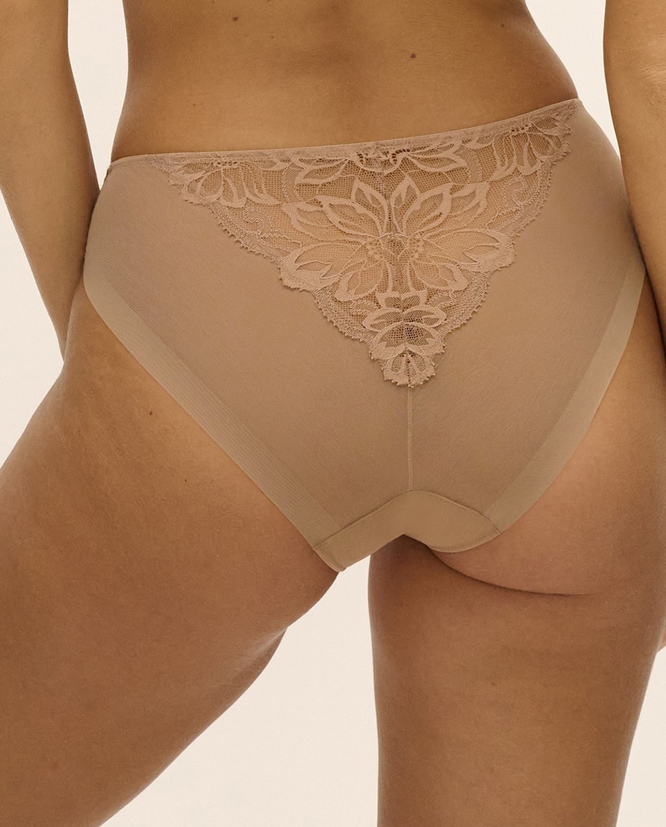 Soutien de Aro com Renda Floral Plana Bege-2