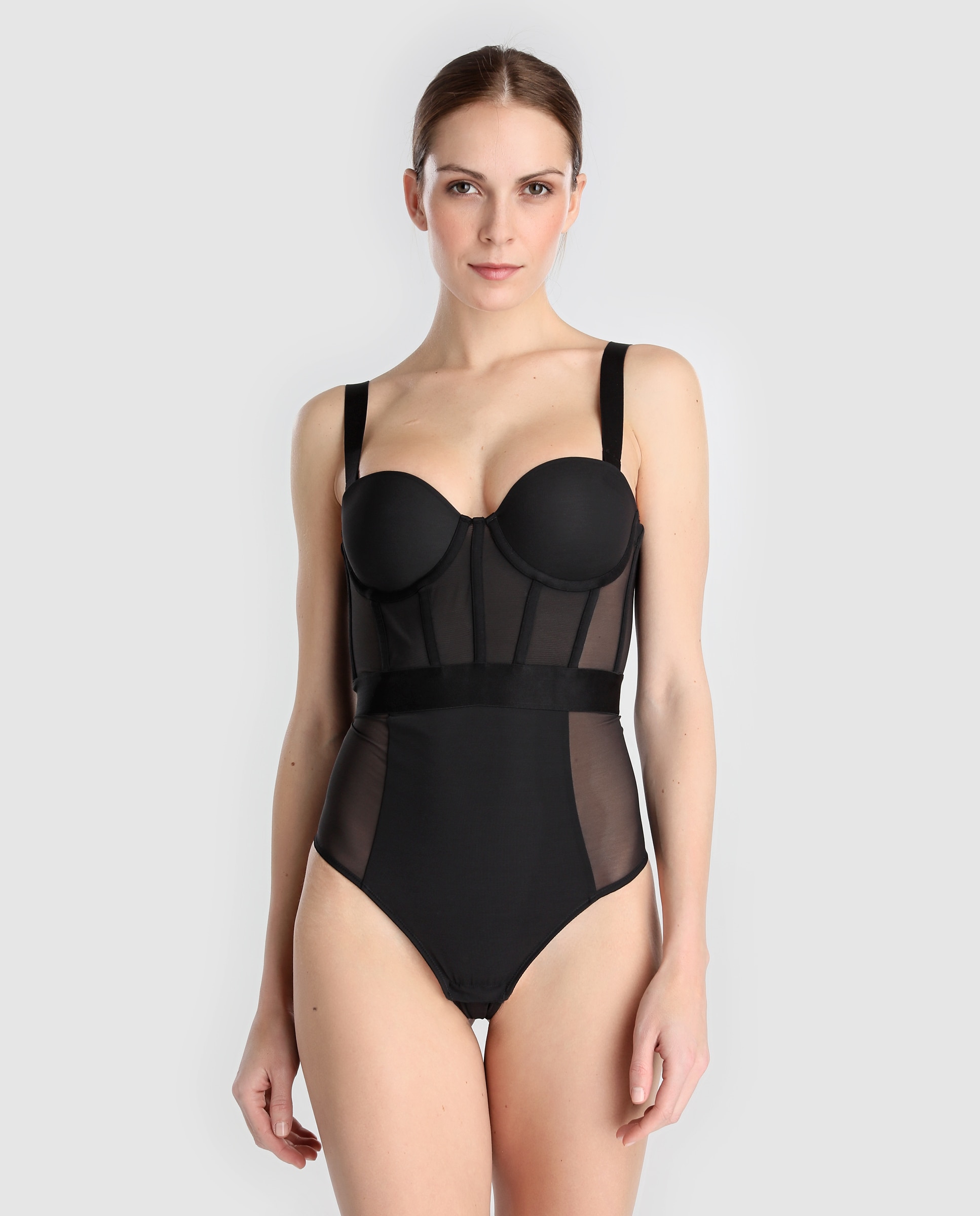 Body Sheers Dkny balconette com alças e tecido transparente Preto-1