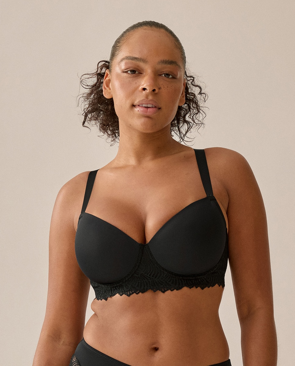 Sujetador Con Aro Copa Preforada Laterales Encaje - Naturana - Negro Negro-1