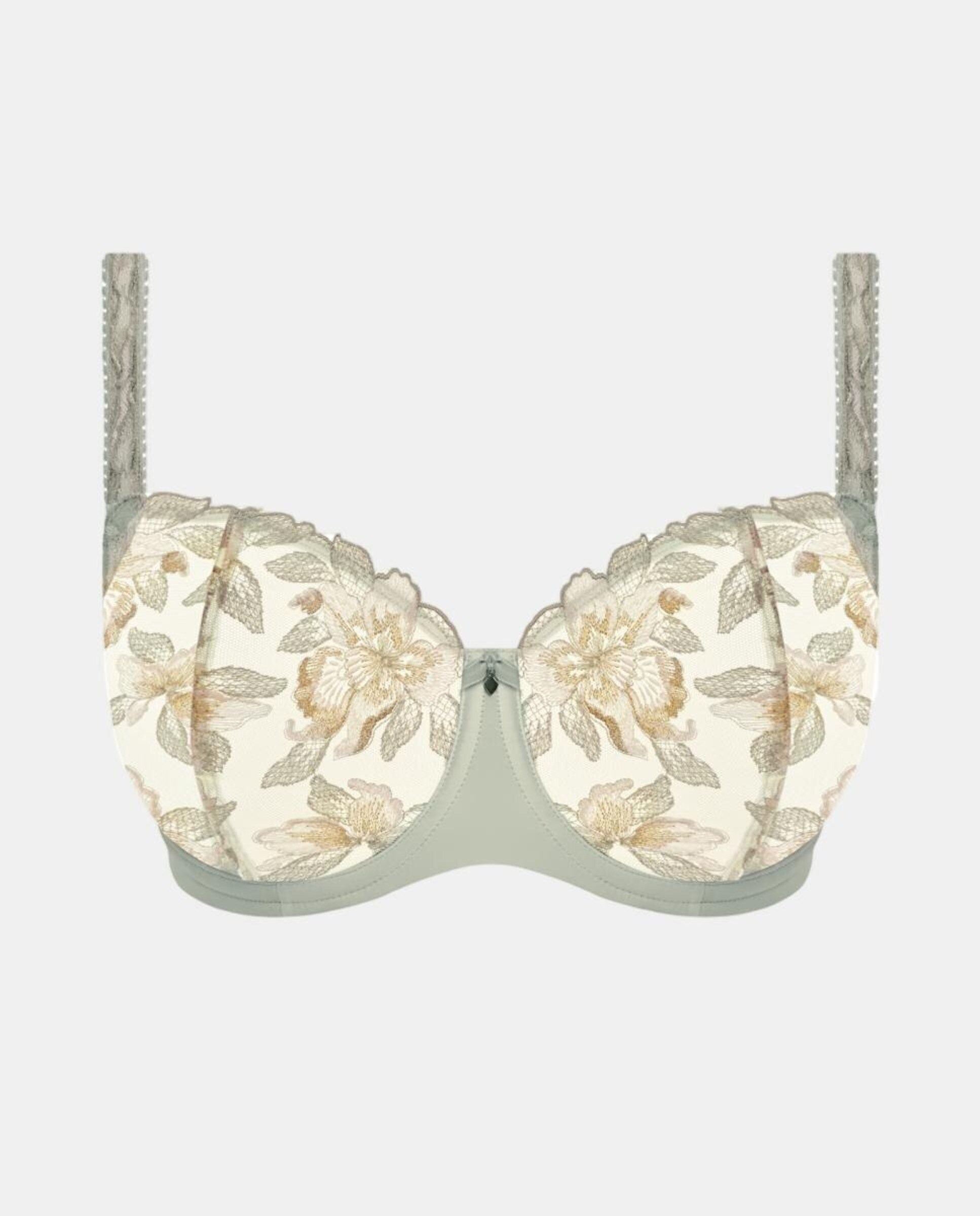 Soutien Balconet de Aro e Renda com Bordado e Impressão Floral Bege-5