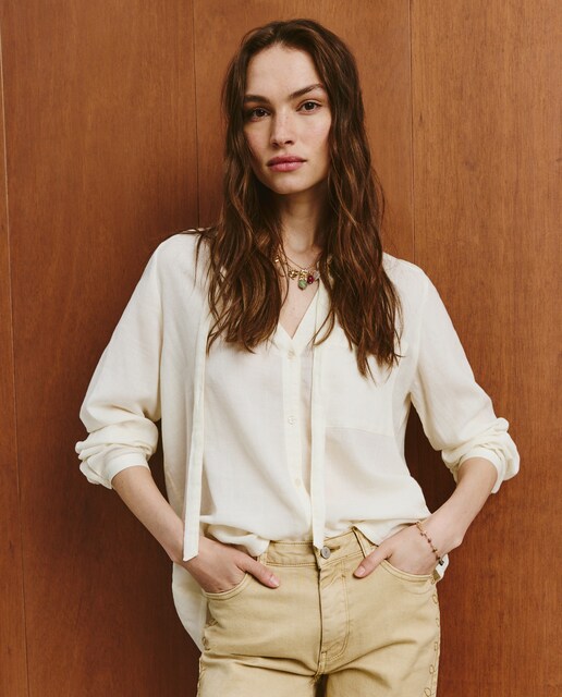 Imagen 0 de Blusa de mujer lisa con lazos Elena