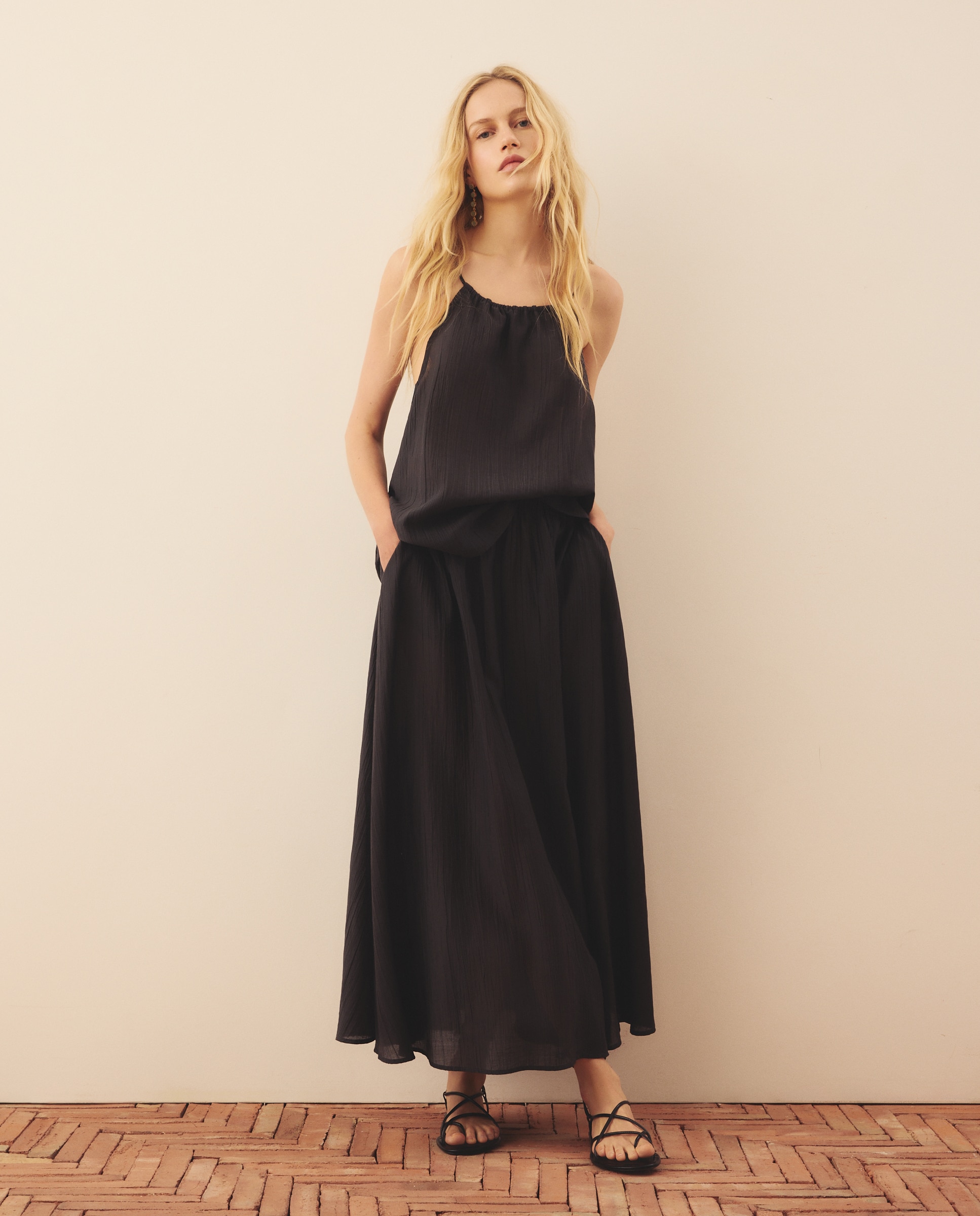 Falda larga lisa de mujer - Southern Cotton - Plomo Plomo-4