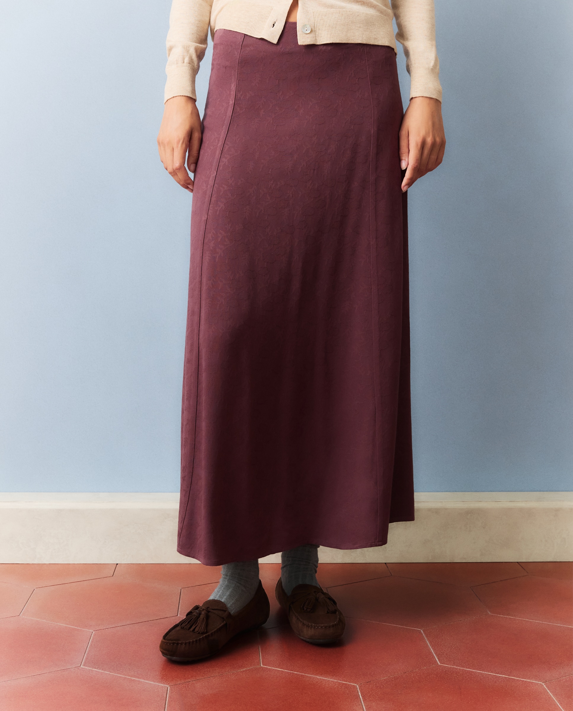 Saia Midi com Jacquard Bordeaux-2