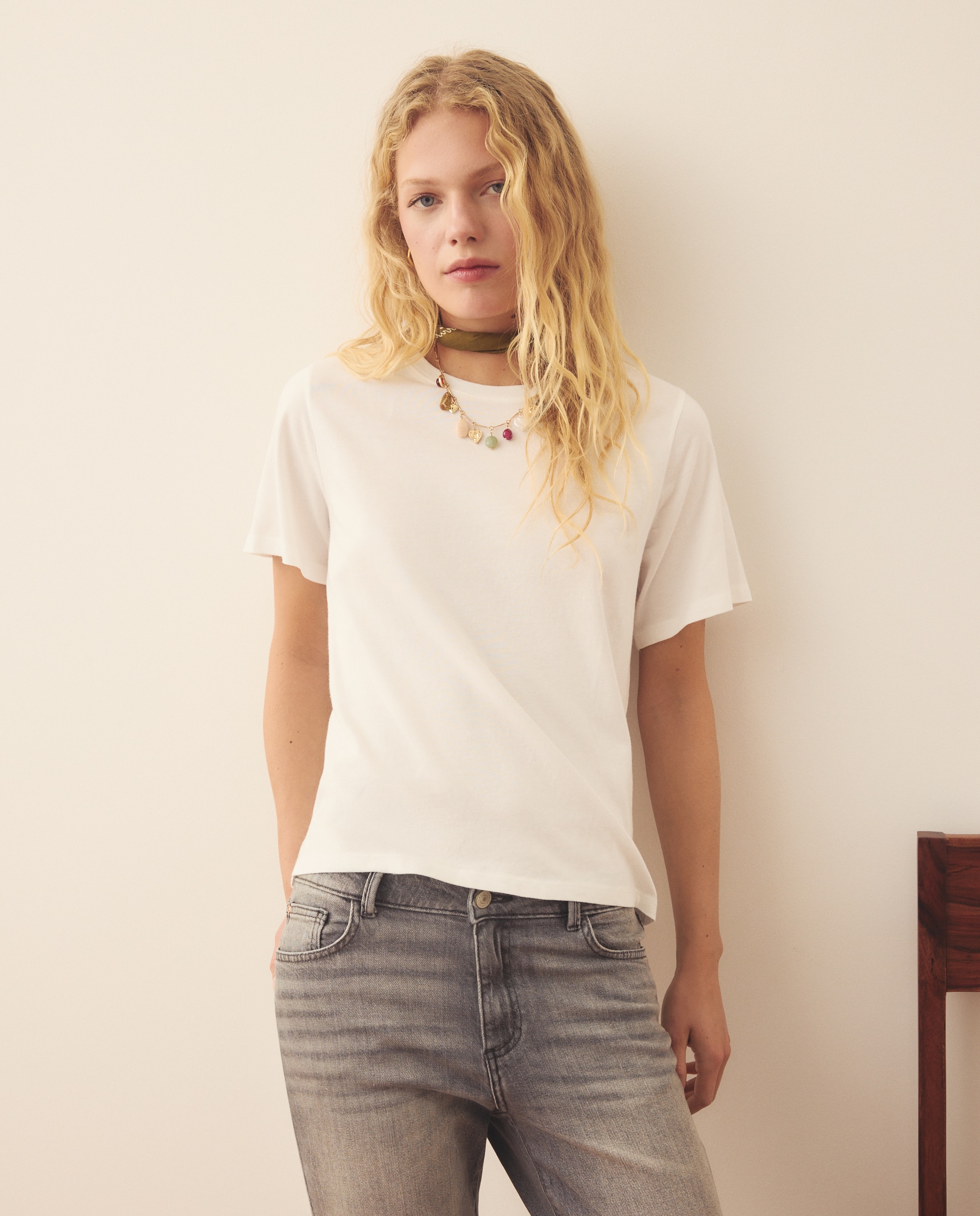 T-shirt básica de mulher com manga curta Branco-2