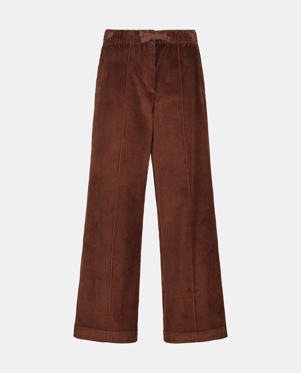 Calças Largas em Bombazina Castanho-4