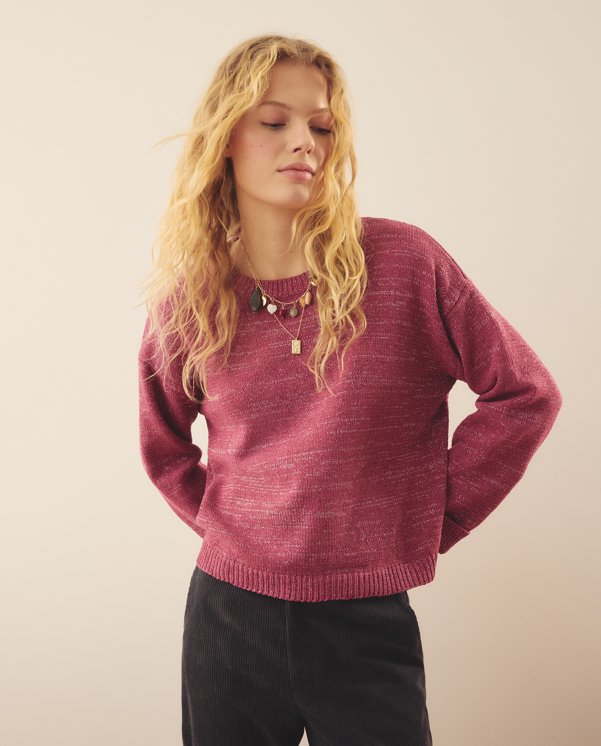 Jersey de mujer en punto chenilla con lurex - Southern Cotton - 120 Crudo 240 Fucsia-1