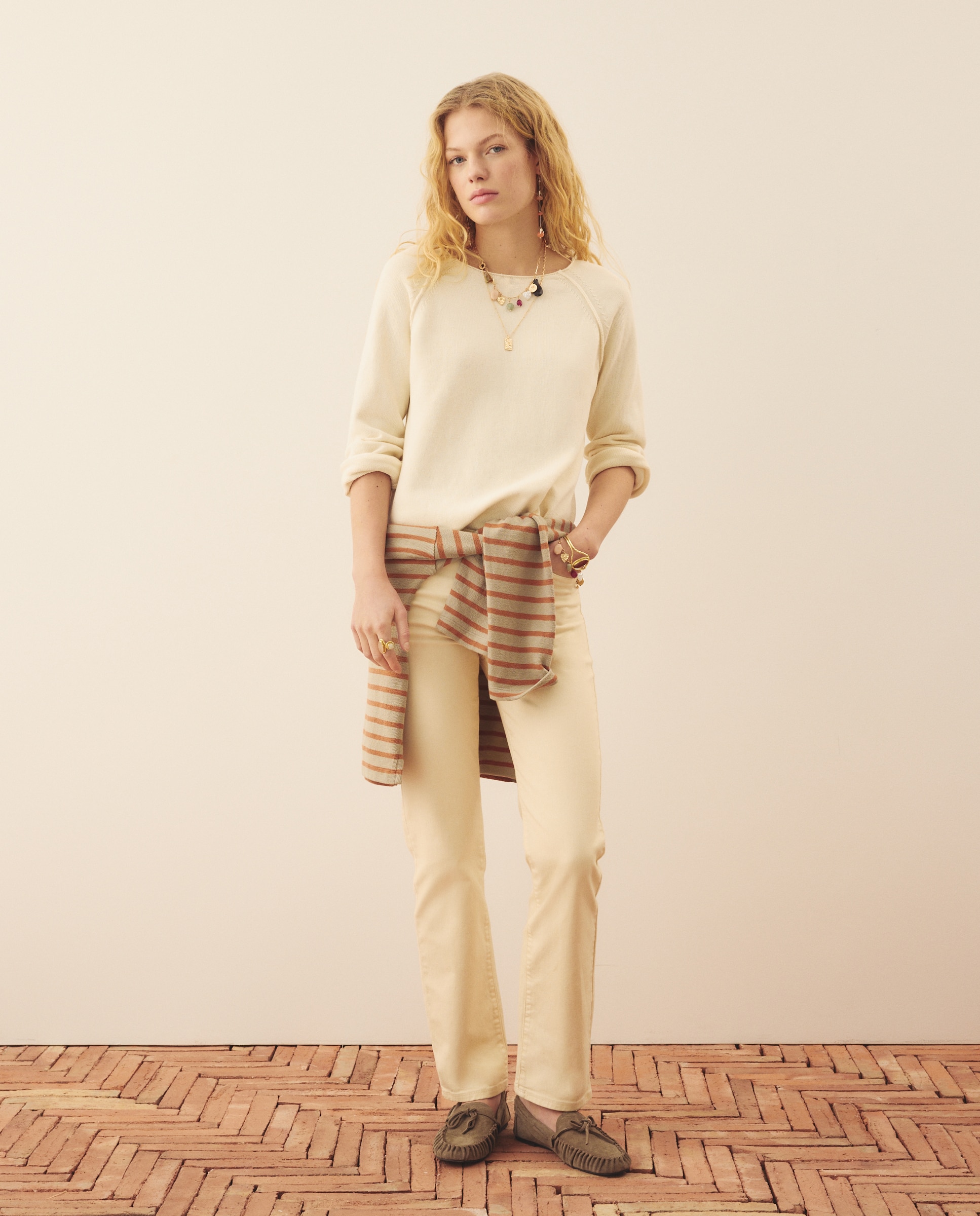Camisola de Malha Básica de Algodão 120 Cru-2