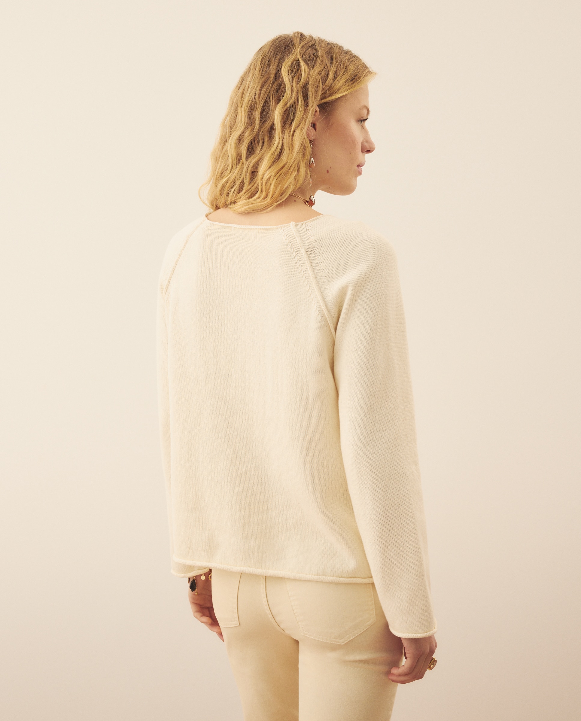 Camisola de Malha Básica de Algodão 120 Cru-3