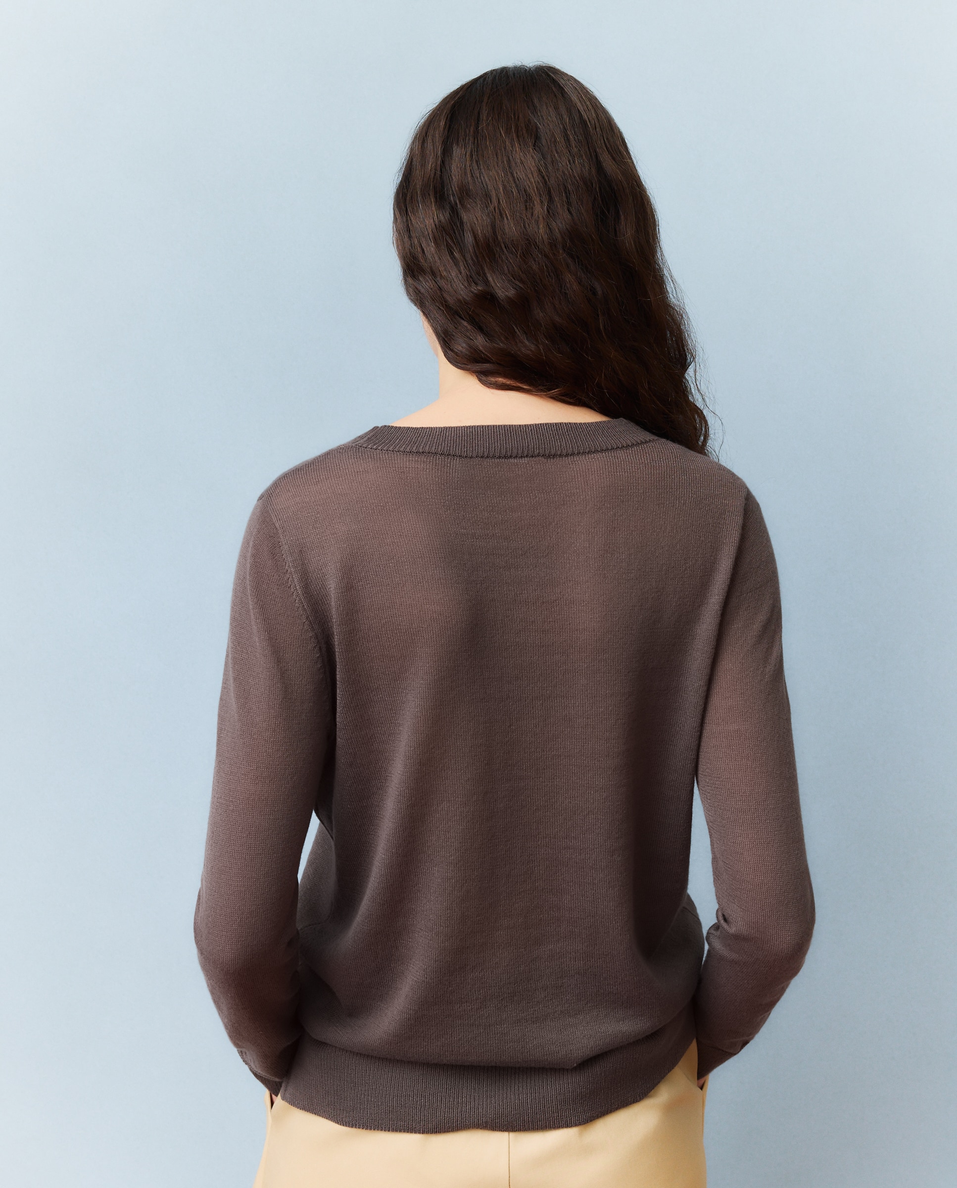 Camisola de Malha Básica com Decote Redondo Vison Claro-3