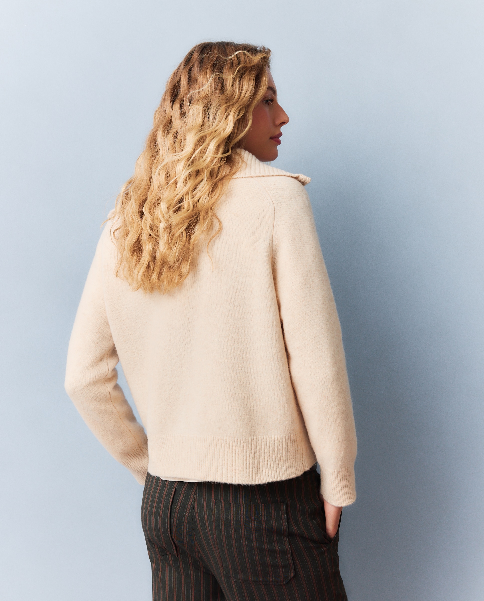 Jersey de mujer lana con cuello cremallera - Southern Cotton - Beige Beige-3