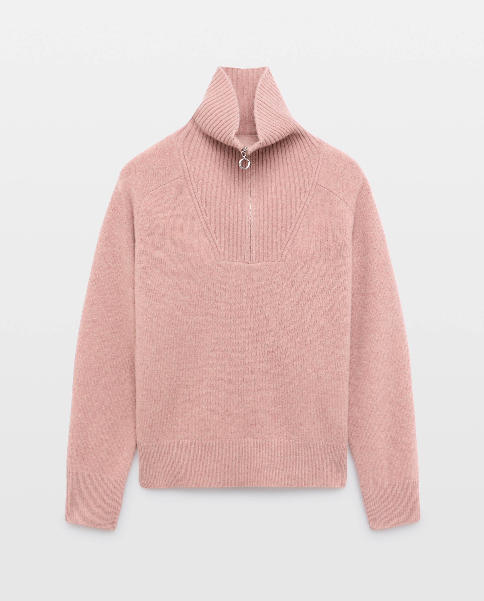 Camisola de Malha de Lã com Gola com Fecho de Correr Rosa-claro-5