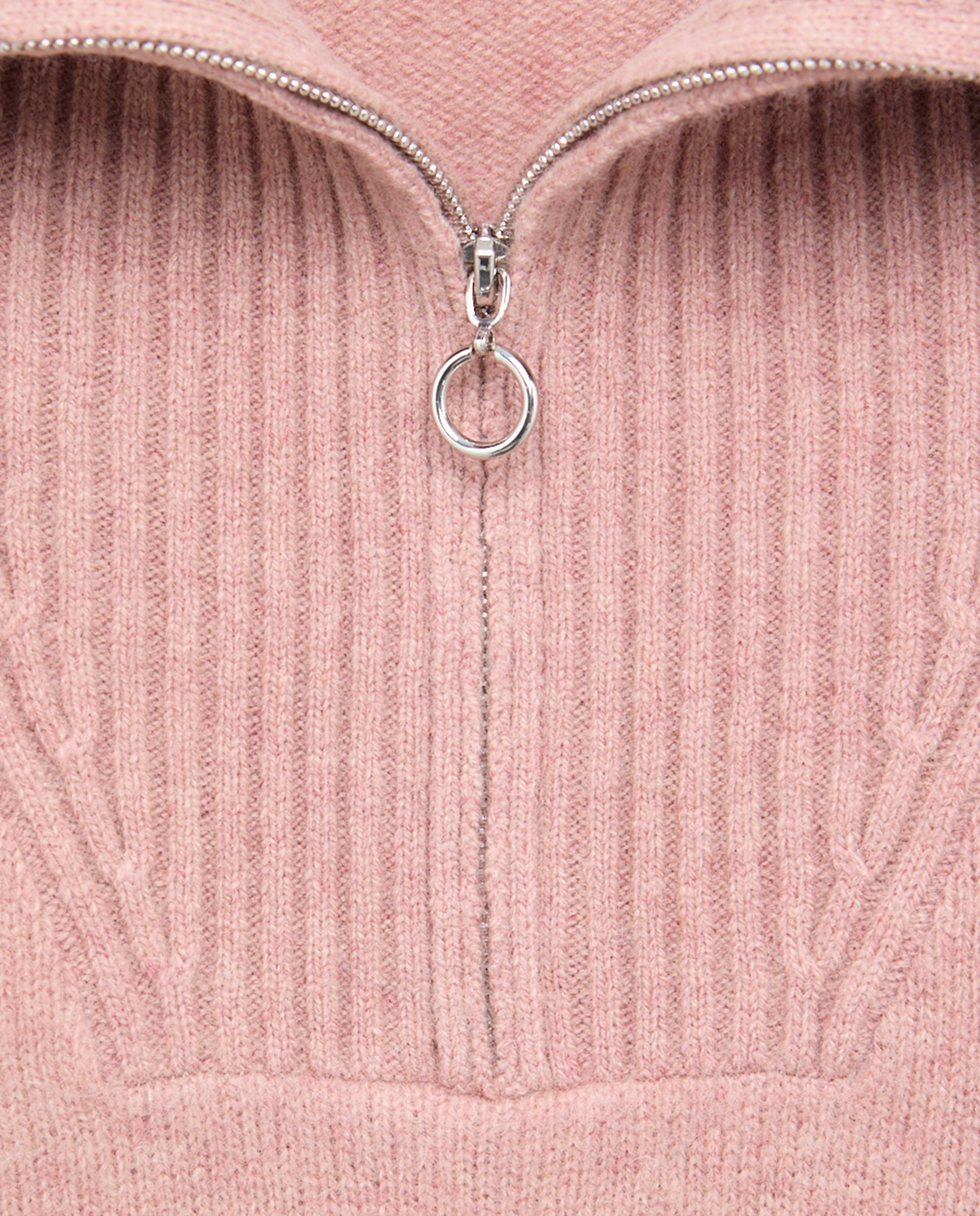 Camisola de Malha de Lã com Gola com Fecho de Correr Rosa-claro-6