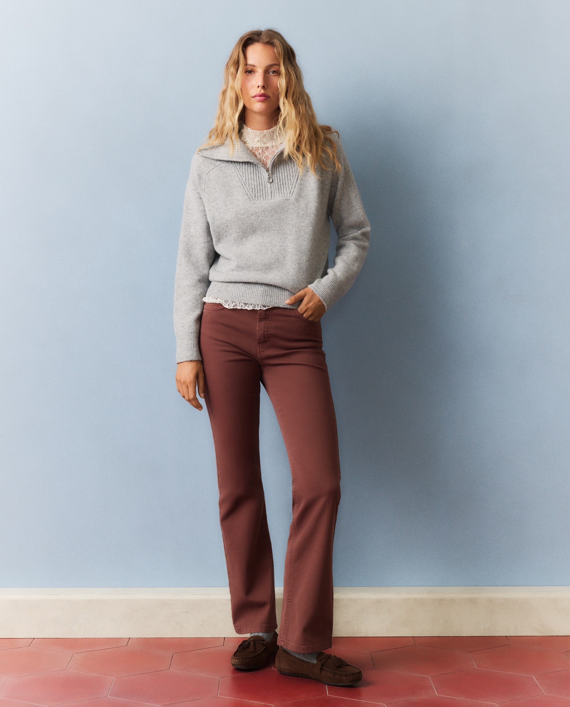 Jersey de mujer lana con cuello cremallera - Southern Cotton - 820 Gris medio 820 Gris medio-2