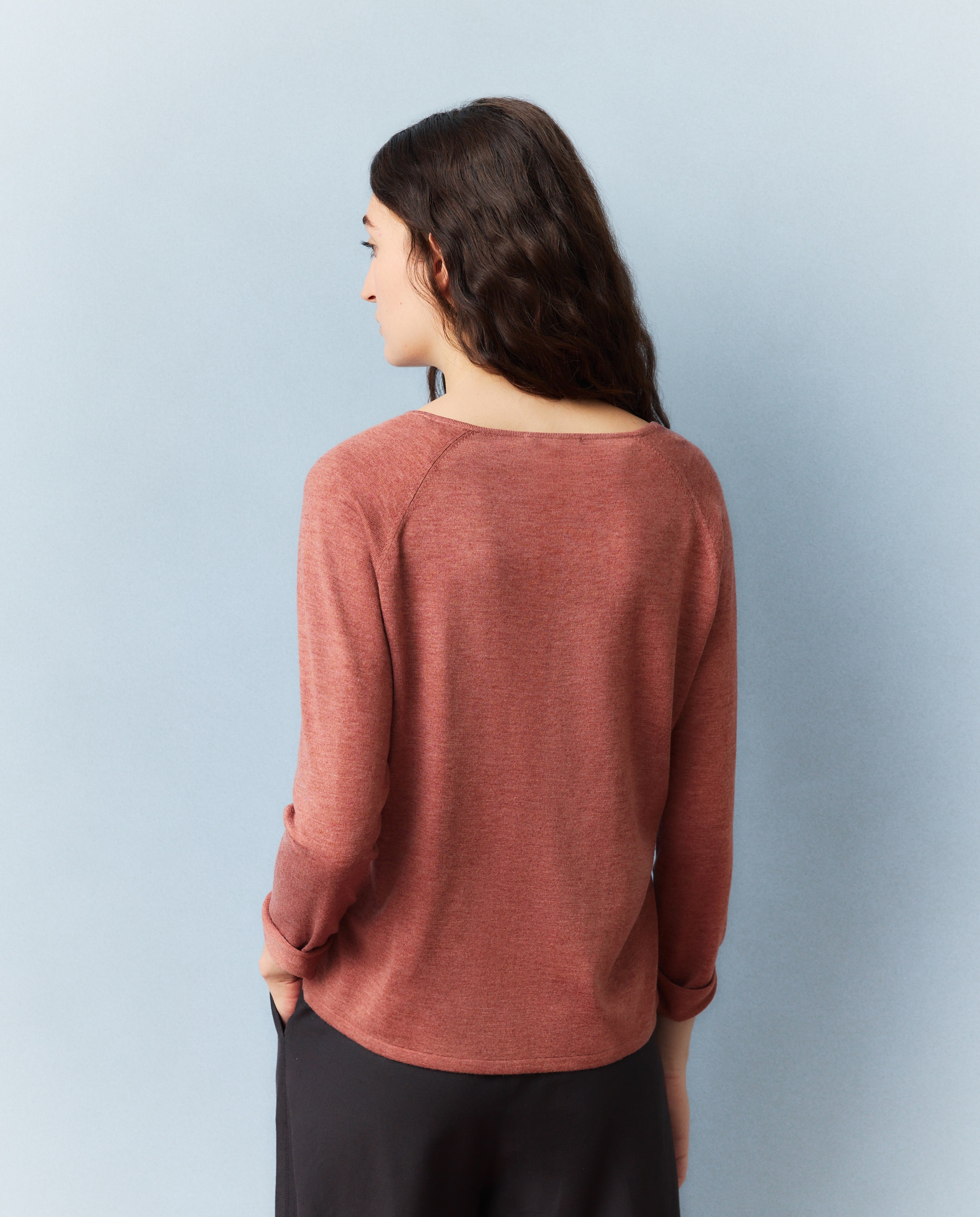 Camisola de malha com decote em bico 230 Rosa Escuro-3