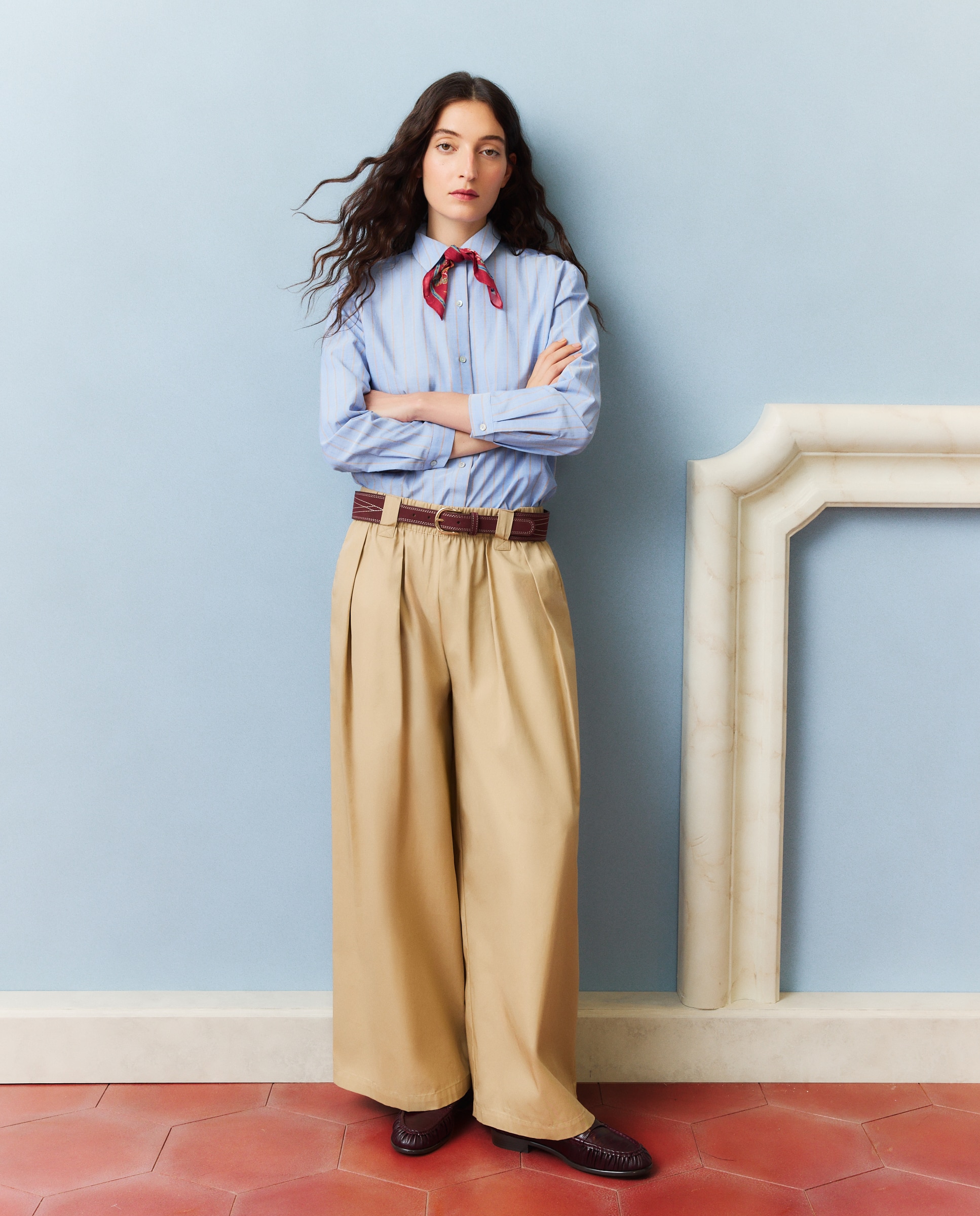 Imagen 2 de Pantalón de popelín de mujer con cinturón - Southern Cotton - Beige Beige