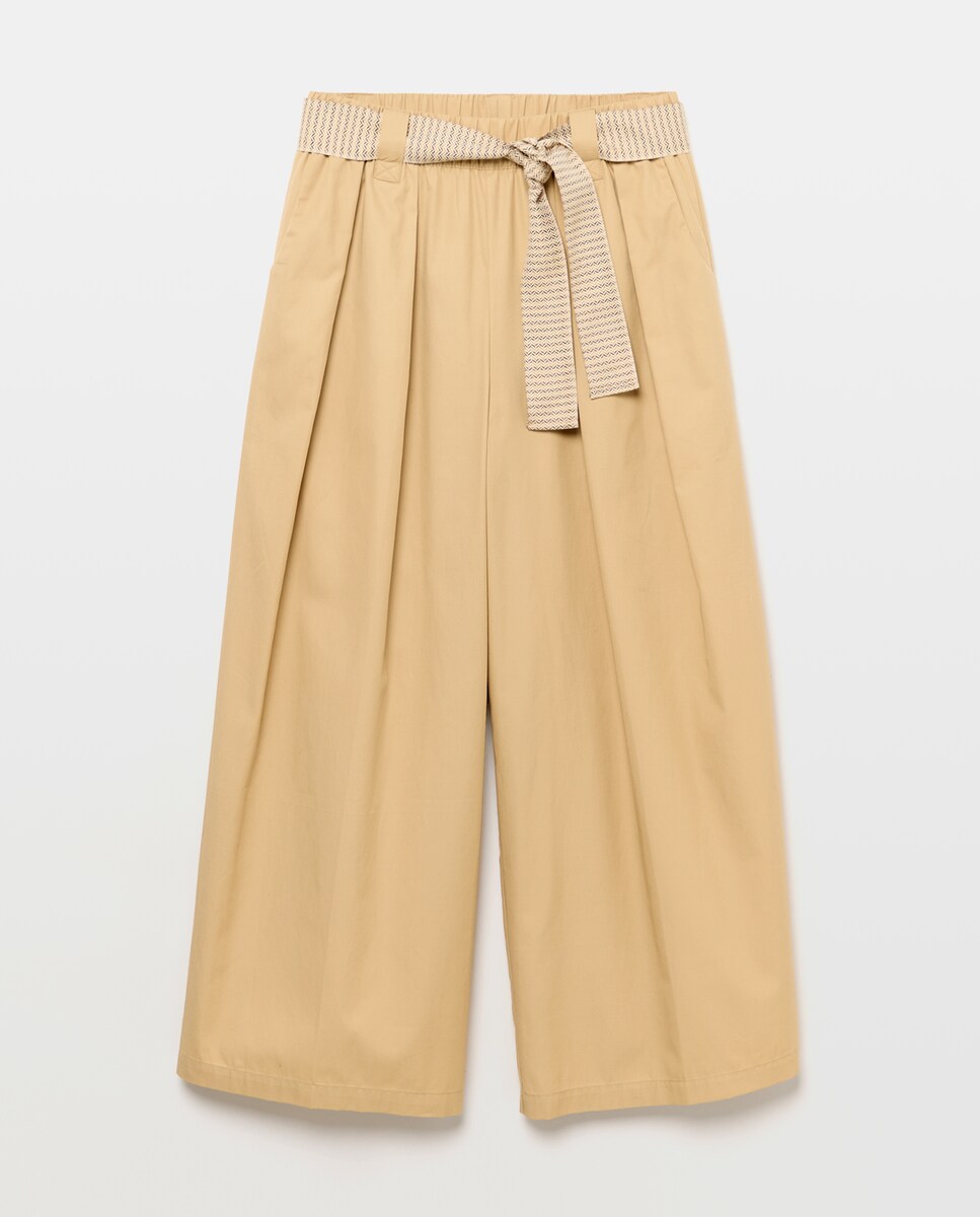 Imagen 0 de Pantalón de popelín de mujer con cinturón Beige