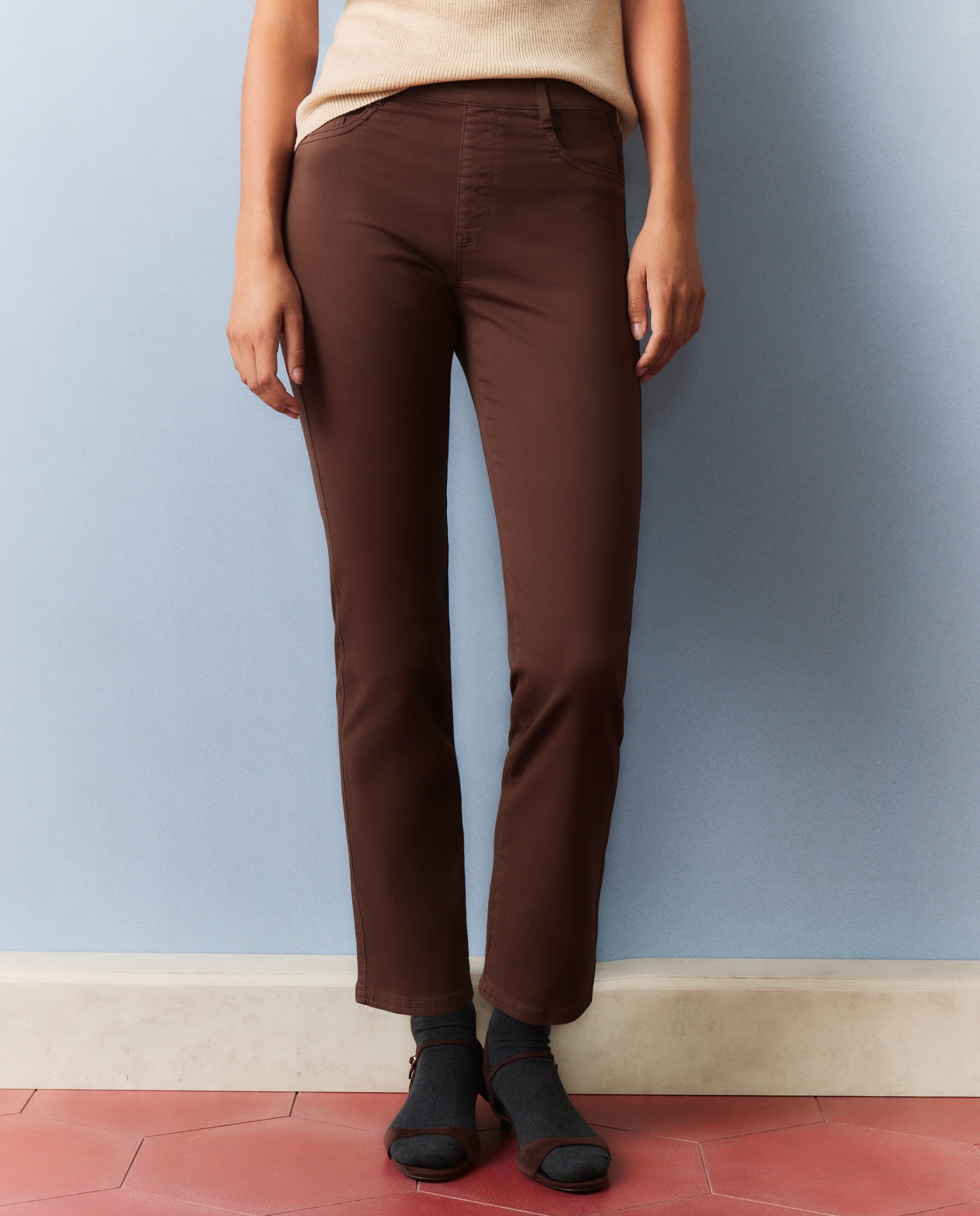 Jegging recto liso de mujer - Southern Cotton - Marrón Marrón-2